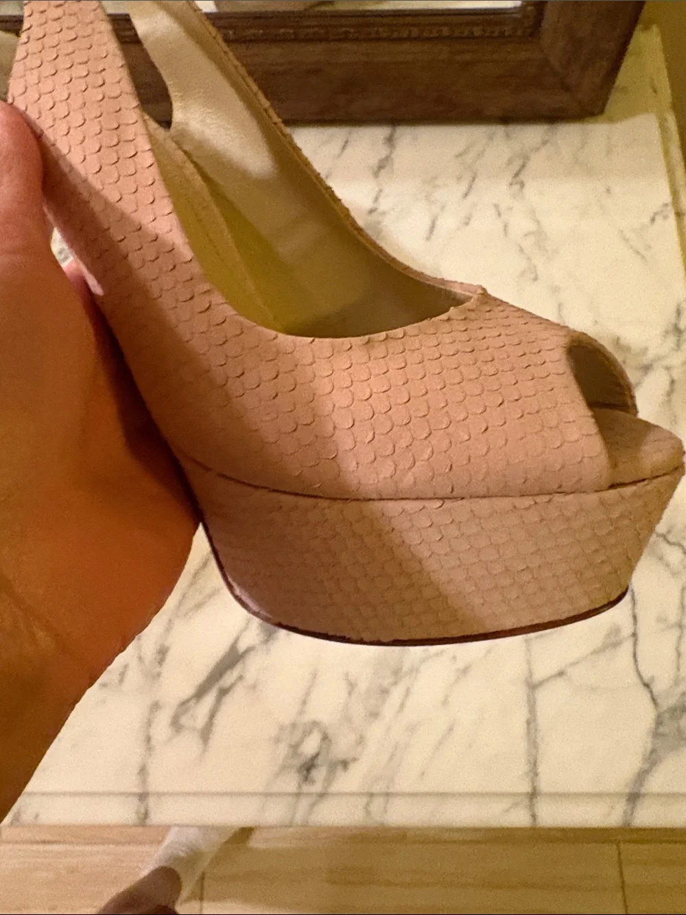 Brian Atwood Blush Pink Peep-Toe Platform Slingbacks